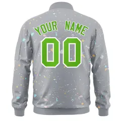 Gray Green White Full-Zip Graffiti Splash Varsity Letterman Jacket 4