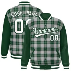 Gray Green-White Plaid Varsity Letterman Baseball Jacket 1