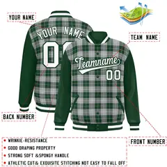 Gray Green-White Plaid Varsity Letterman Baseball Jacket 2
