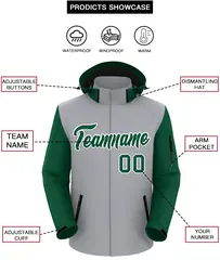 Gray Green-White Raglan Sleeves Waterproof Jacket 2
