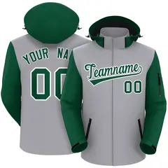 Gray Green-White Raglan Sleeves Waterproof Jacket 1
