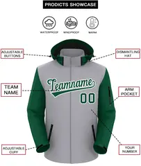 Gray Green-White Raglan Sleeves Waterproof Jacket 2