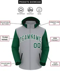 Gray Green-White Raglan Sleeves Waterproof Jacket 2
