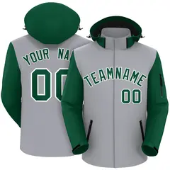Gray Green-White Raglan Sleeves Waterproof Jacket