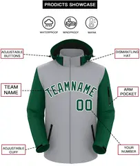 Gray Green-White Raglan Sleeves Waterproof Jacket 2