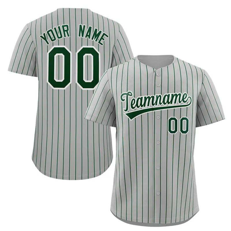 Gray Green-White Stripe Authentic Fashion Baseball Jersey
