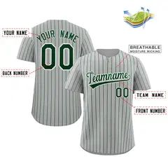 Gray Green-White Stripe Authentic Fashion Baseball Jersey 2