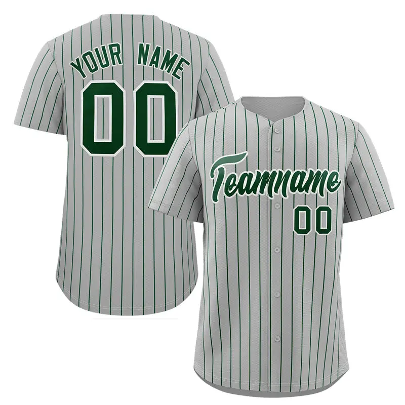 Gray Green-White Stripe Authentic Fashion Baseball Jersey