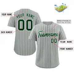 Gray Green-White Stripe Authentic Fashion Baseball Jersey 2