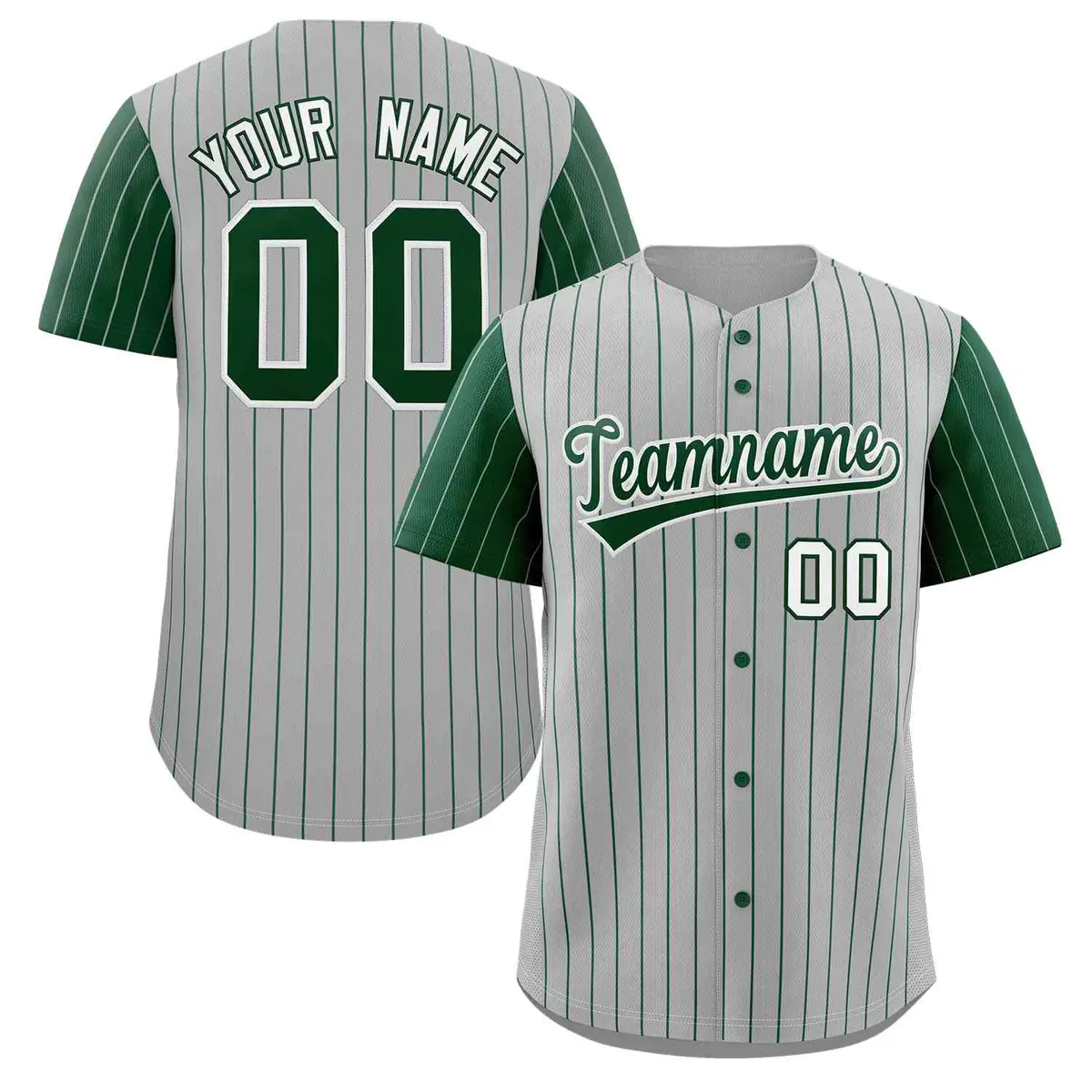 Gray Green-White Stripe Raglan Baseball Jersey