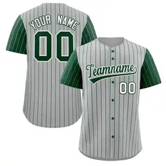 Gray Green-White Stripe Raglan Baseball Jersey 1