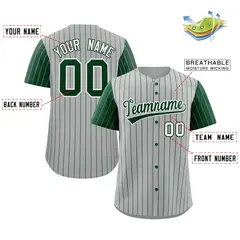 Gray Green-White Stripe Raglan Baseball Jersey 2
