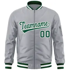Gray Green-White Varsity Full-Zip Letterman Bomber Jacket 3