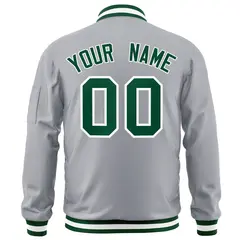 Gray Green-White Varsity Full-Zip Letterman Bomber Jacket 4