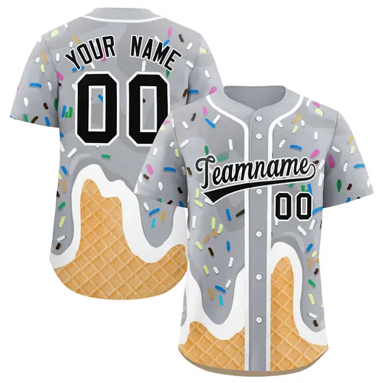Gray Ice Cream Cone Graffiti Fashion Baseball Jersey