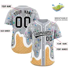 Gray Ice Cream Cone Graffiti Fashion Baseball Jersey 2
