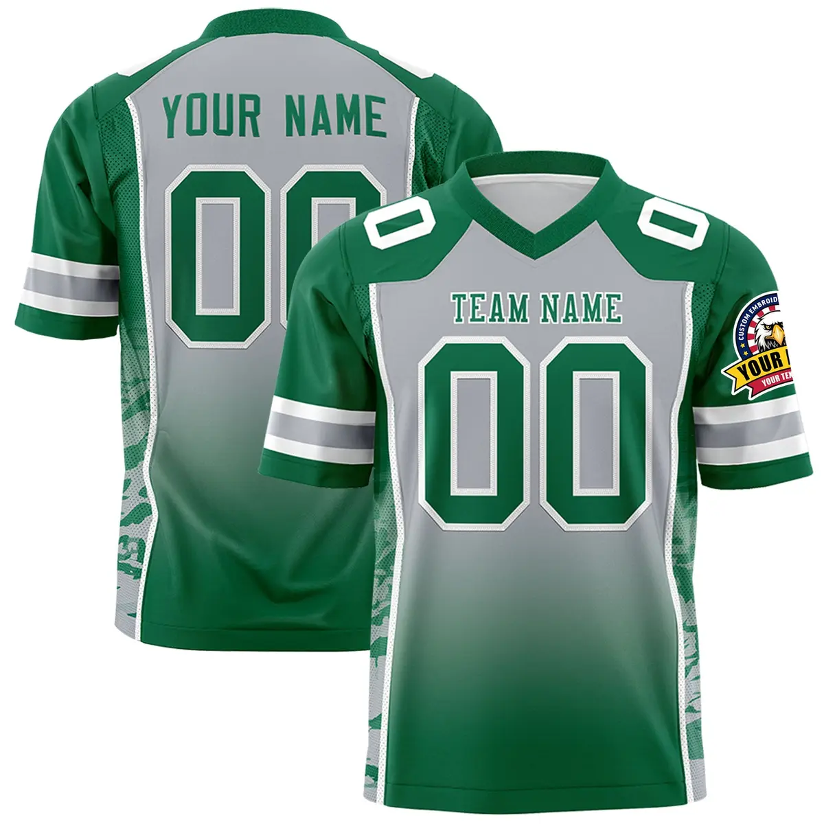 Gray Kelly Green Gradient Side Pattern Football Jersey