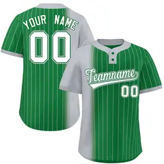 Gray Kelly Green Gradient Stripe Two-Button Softball Jersey 1