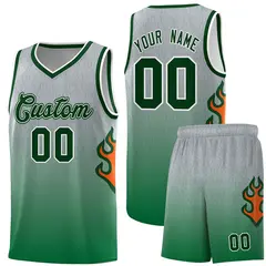 Gray Kelly Green-Green Flame Gradient Basketball Jersey