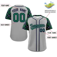 Gray Kelly Green-Navy Raglan Sleeves Baseball Jersey 2