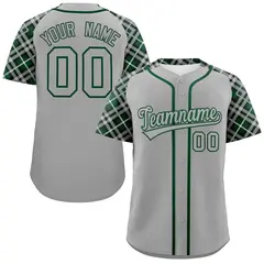 Gray-Kelly Green Raglan Sleeves Authentic Baseball Jersey 1