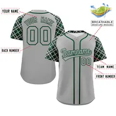 Gray-Kelly Green Raglan Sleeves Authentic Baseball Jersey 2