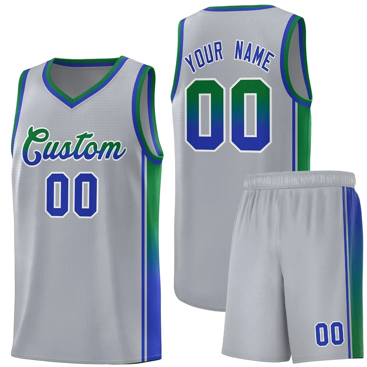 Gray Kelly Green-Royal Gradient Basketball Jersey