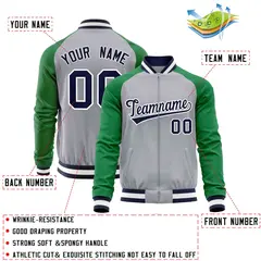 Gray Kelly Green Varsity Full-Zip Raglan Letterman Baseball Jacket 4