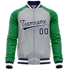 Gray Kelly Green Varsity Full-Zip Raglan Letterman Baseball Jacket 5