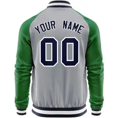 Gray Kelly Green Varsity Full-Zip Raglan Letterman Baseball Jacket 6