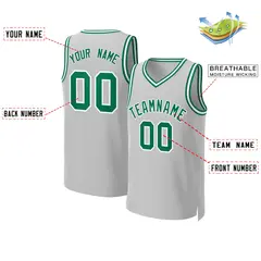 Gray Kelly Green White Classic Basketball Jersey 2