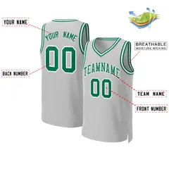 Gray Kelly Green White Classic Basketball Jersey 2