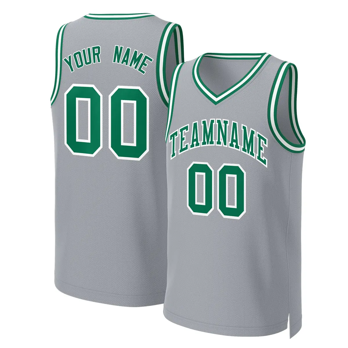 Gray Kelly Green White Classic Basketball Jersey
