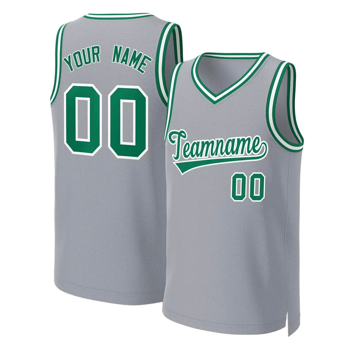 Gray Kelly Green White Classic Basketball Jersey