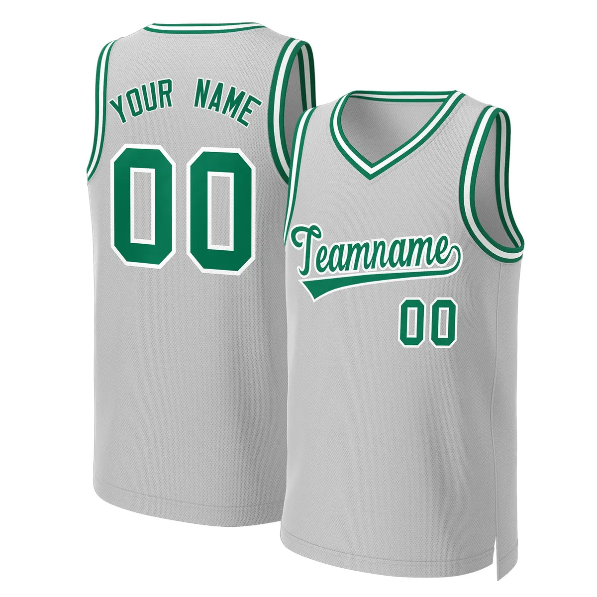 Gray Kelly Green White Classic Basketball Jersey