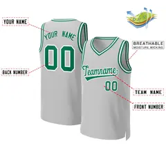 Gray Kelly Green White Classic Basketball Jersey 2