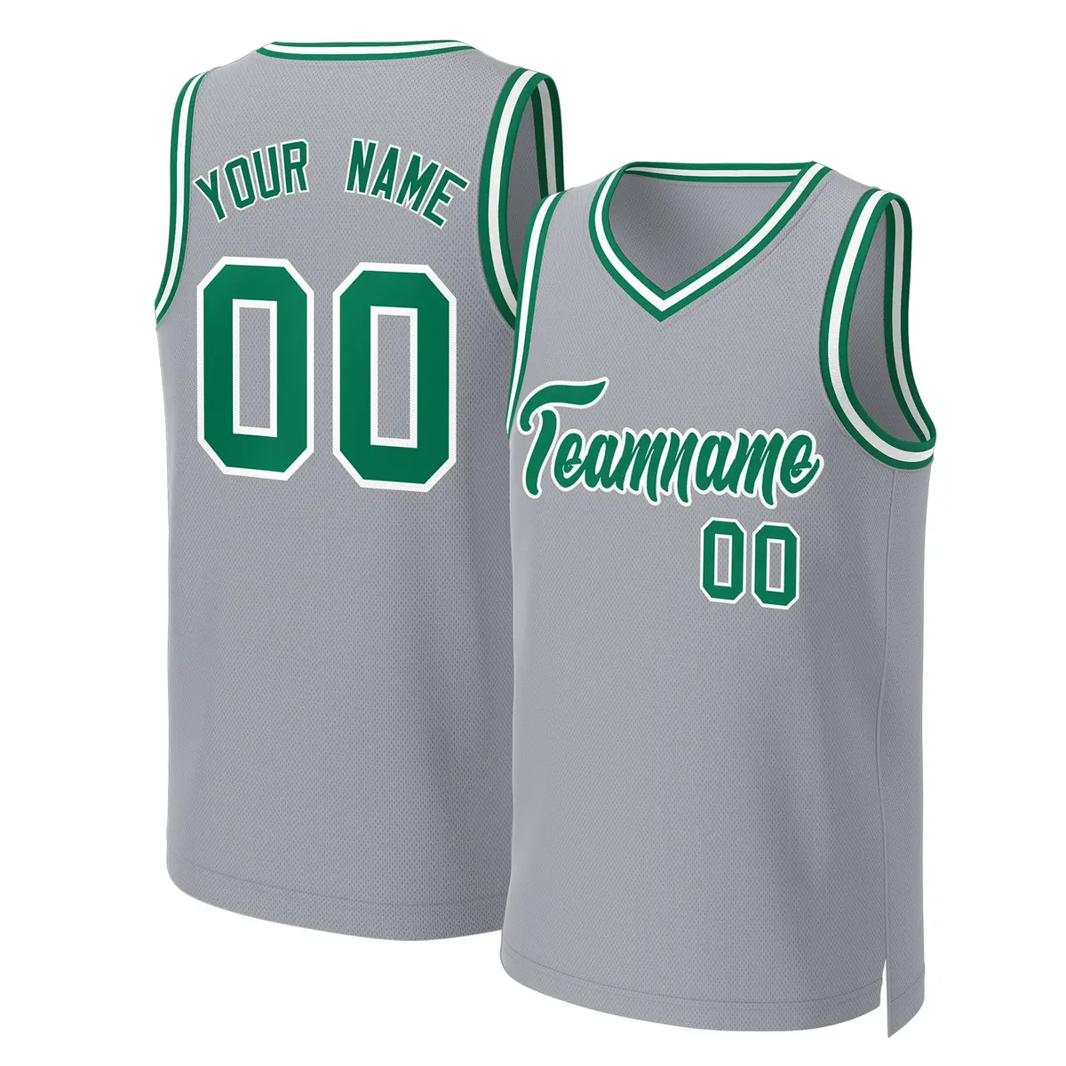 Gray Kelly Green White Classic Basketball Jersey