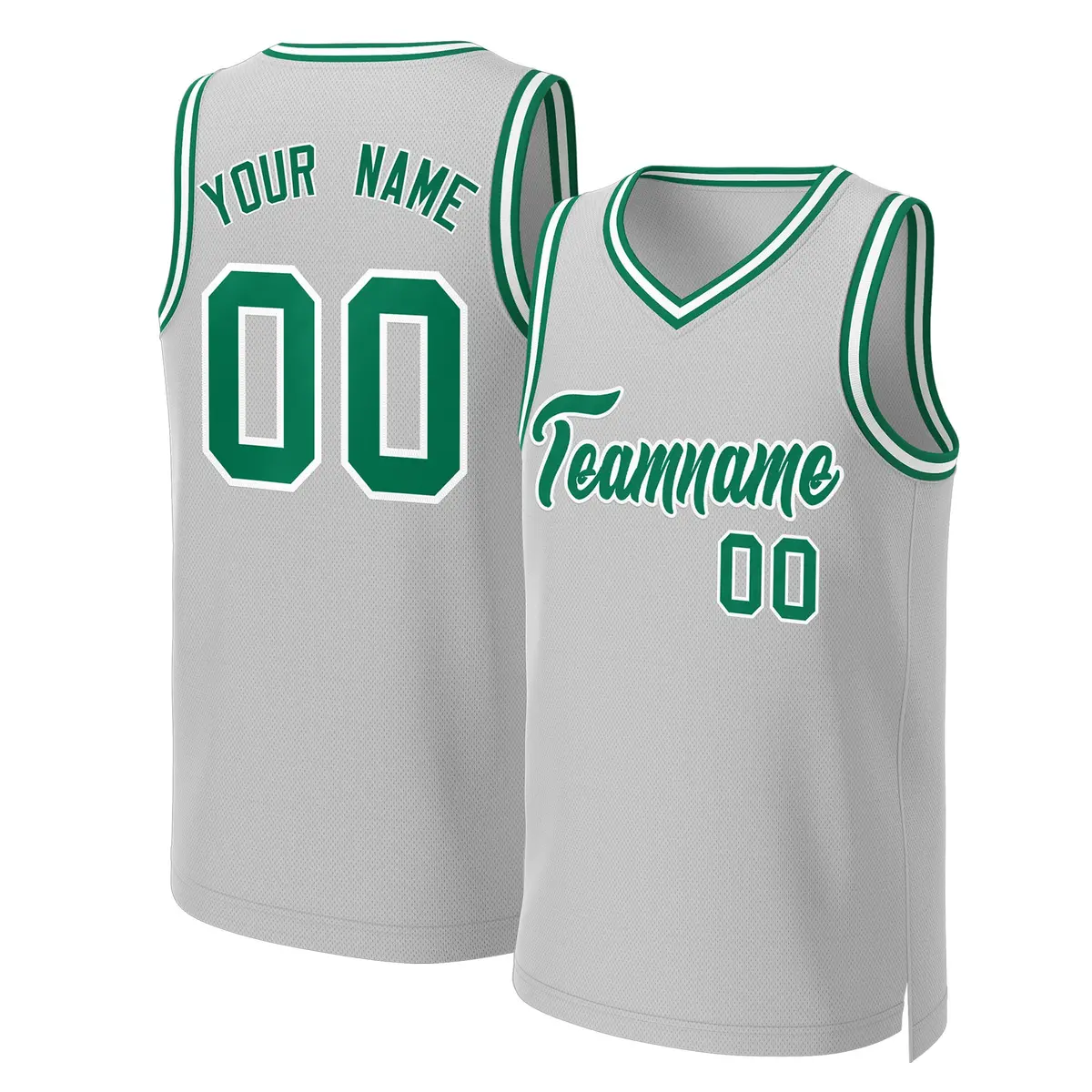 Gray Kelly Green White Classic Basketball Jersey
