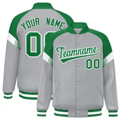 Gray Kelly Green-White Color Block Varsity Letterman Jacket 1
