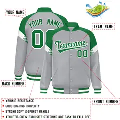 Gray Kelly Green-White Color Block Varsity Letterman Jacket 2