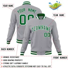 Gray Kelly Green White Full-Snap Varsity Letterman Jacket 4