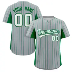 Gray Kelly Green-White Stripe Full Button Baseball Jersey 1
