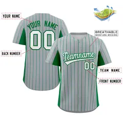 Gray Kelly Green-White Stripe Full Button Baseball Jersey 2