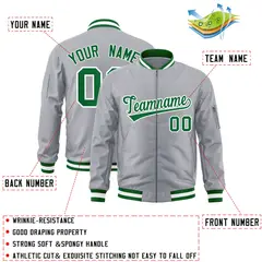 Gray Kelly Green-White Varsity Full-Zip Letterman Jacket 2