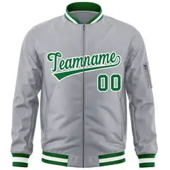 Gray Kelly Green-White Varsity Full-Zip Letterman Jacket 3