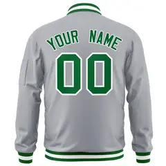 Gray Kelly Green-White Varsity Full-Zip Letterman Jacket 4