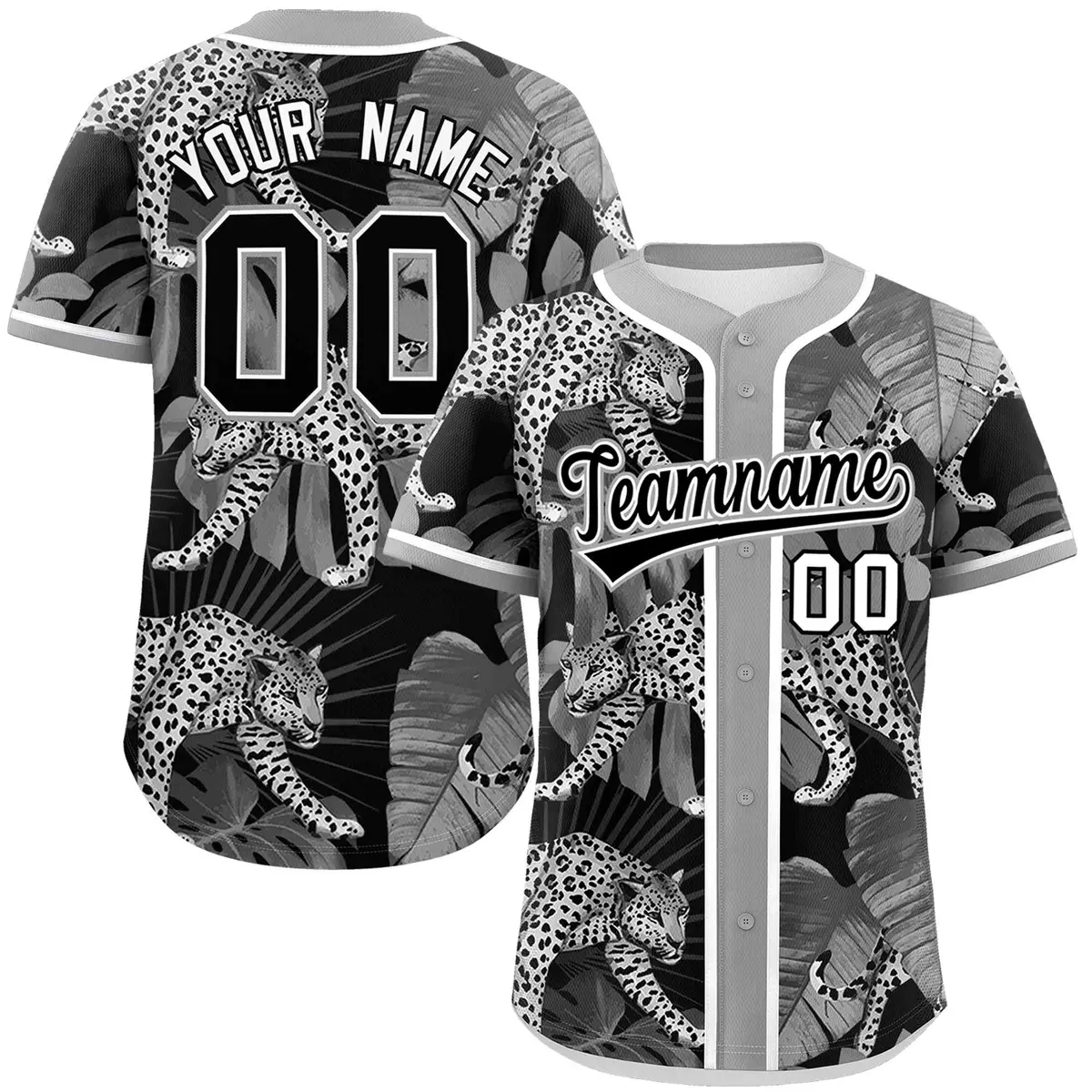 Gray Leopard Graffiti Pattern Authentic Baseball Jersey
