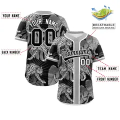 Gray Leopard Graffiti Pattern Authentic Baseball Jersey 2