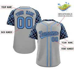 Gray Light Blue-Navy Raglan Sleeves Baseball Jersey 2