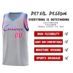 Gray Light Blue Wave Pattern Basketball Jersey 2